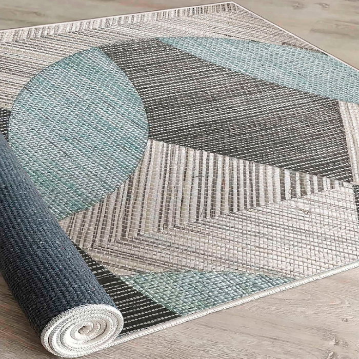 Conceptum Alfombra de Algodón 160 x 230 cm Azul, Gris y Negro